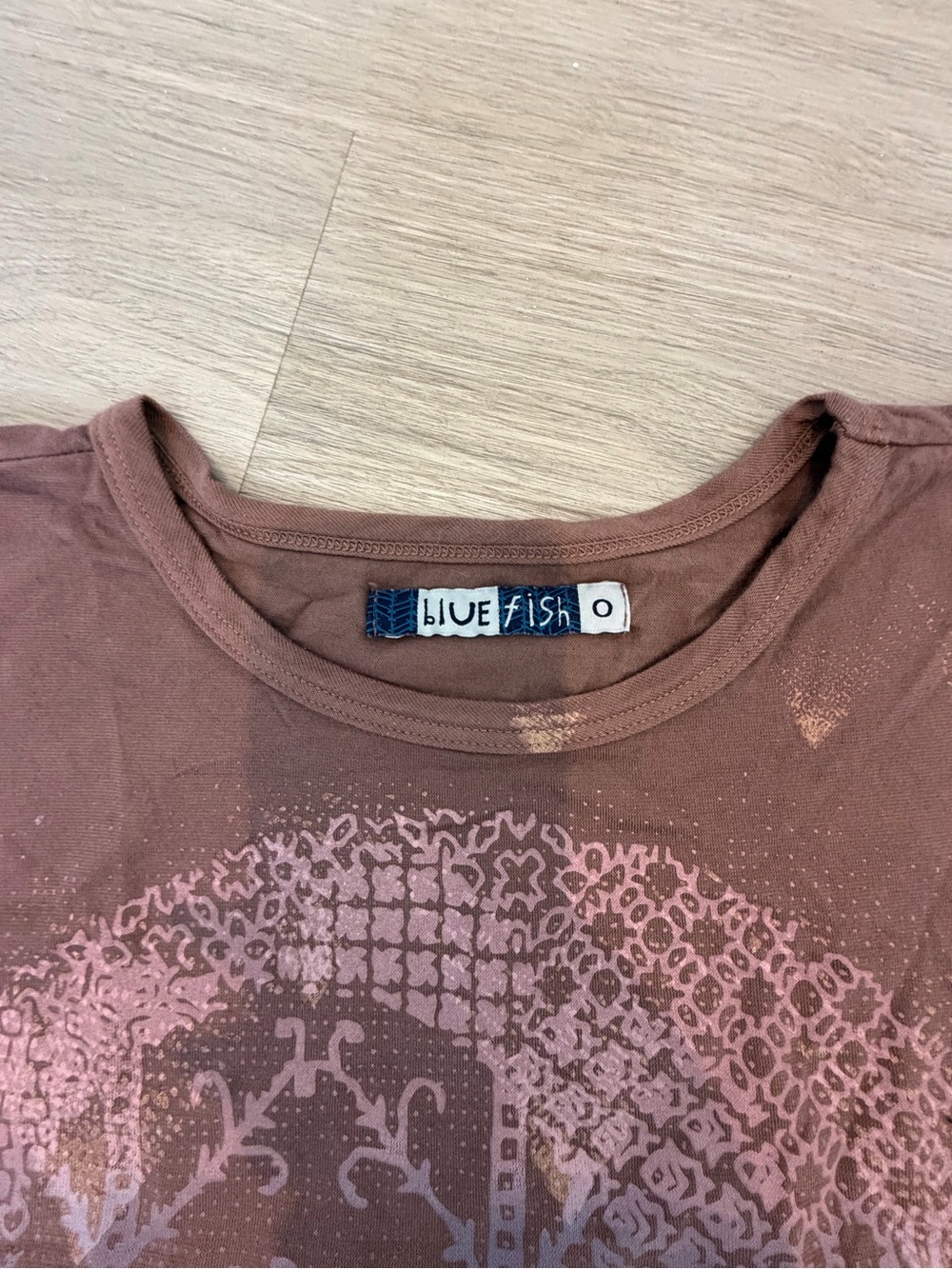 Blue Fish Brown Tee with Pastel Purple and Light Blue Skull Motif - Picture 5 of 8